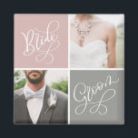 Fotokollage av typen Bride och Groom Bröllop Magnet<br><div class="desc">Hämta och visa dina speciella stunder med anpassadets bröllop-magnet. Lägg till din favoritfilm bilder från bröllopsdagen till den här två fotobruden och groomfärgningen. Andra färg finns tillgängliga.</div>