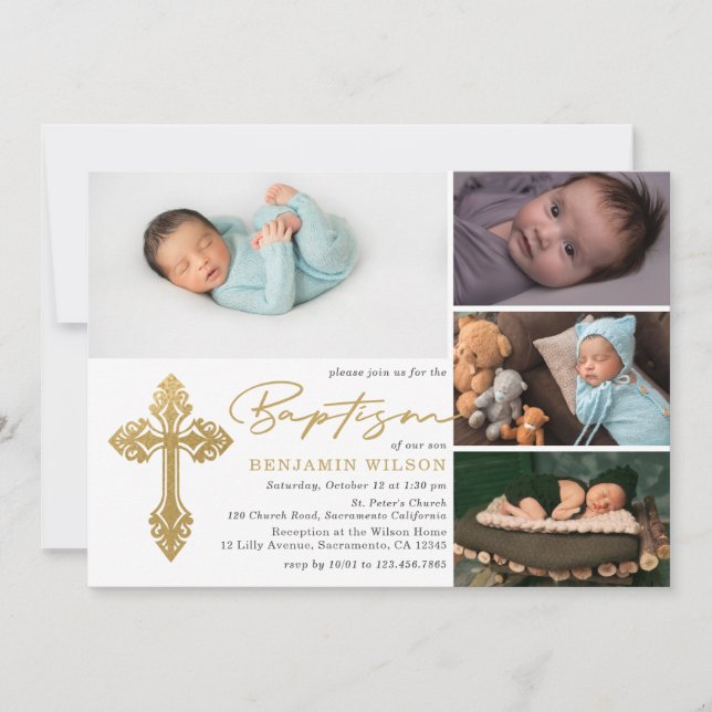 Fotokollage Baptism Inbjudningar (Framsida)