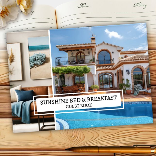 Fotokollage Bed and Breakfast Gästböcker (Bed and breakfast guest book featuring your custom photos in a photo grid on front and back)