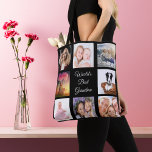 Fotokollage best morma world black tygkasse<br><div class="desc">En gåva till din mormor som firar sitt liv med en kollage på 8 foton. Vit text: Världens bästa mormor. Använda foto av henne,  barn,  barnbarn,  make,  husdjur,  vänner,  drömresmål. Chicens svarta bakgrund. Perfekt som gåva från Mors dag eller för födelsedagar och jul.</div>