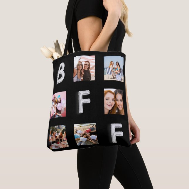 Fotokollage BFF för Friend Black silver Tygkasse (Närbild)