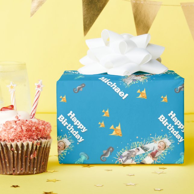 Fotokollage Big 4e födelsedagen under havet Presentpapper (Födelsedagsfest)