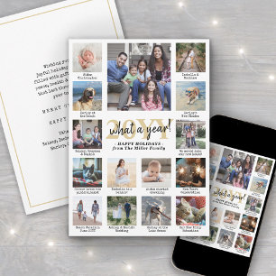 Fotokollage & bildtexter - ett år Guld White Julkort