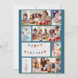 Fotokollage Birthday Card - Blue med 7 Ramar Julkort