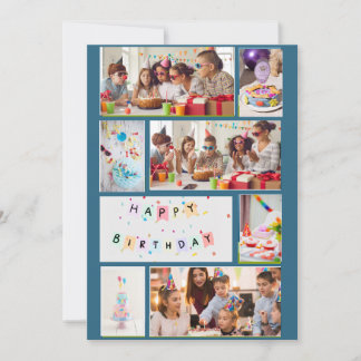 Fotokollage Birthday Card - Blue med 7 Ramar Julkort