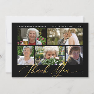 Fotokollage Black & Guld Calligraphy Funeral Tack Kort
