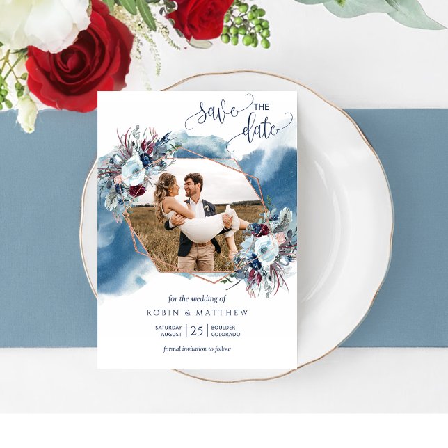 Fotokollage, Blue, Lila, Burgundy Watercolor Spara Datumet (Skapare uppladdad)