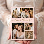 fotokollage Bröllop i Kärlek och tack<br><div class="desc">Elegant Script Guld och Bröllop Photo Collage ( Rosa) - tack för dina kort. Modern, minimal tack för bröllop-kortet med fem (5) foto på framsidan och ett (1) foto på baksidan. Med texten "Kärlek och tack" i ett vackert skrivstil i guld på ljusa rosor. Anpassa ditt namn, dina foton och...</div>
