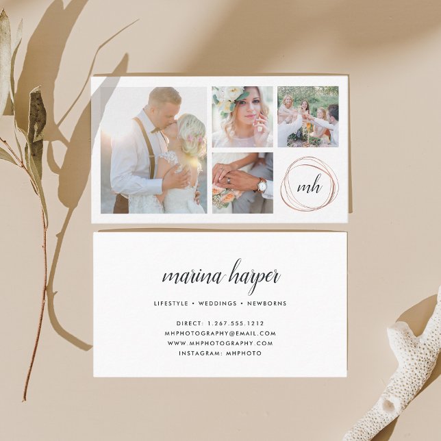 Fotokollage & Calligraphy Monogram Photograf Visitkort (Skapare uppladdad)