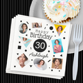 Fotokollage Confetti Namn 30års födelsedag Pappersservett