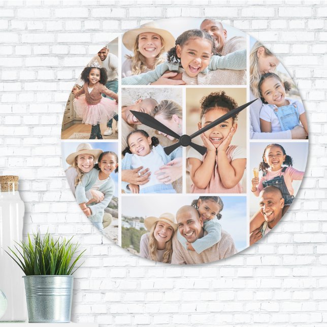 Fotokollage Enkel Elegant Bild Stor Klocka (Photo Collage Simple Elegant Picture Large Clock)
