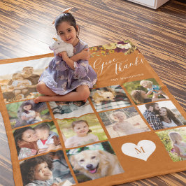Fotokollage-familjen namn ge tack vare Thanksgivin Fleecefilt