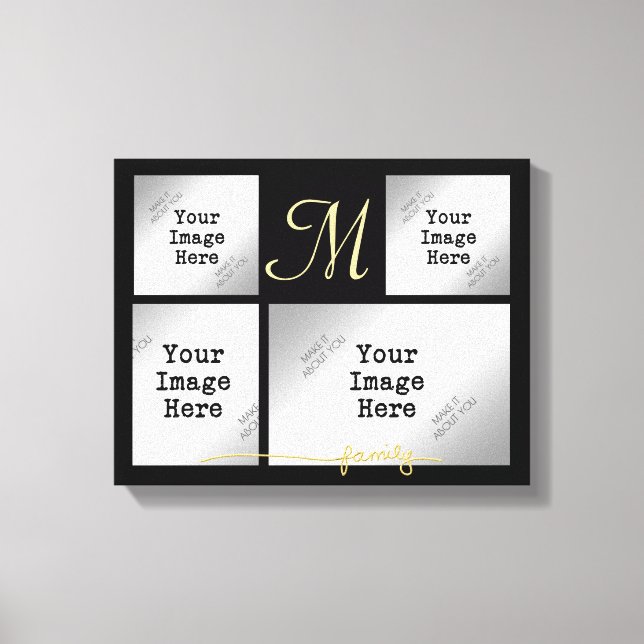 Fotokollage, FAMILY Title i Guld (redigera färg) Canvastryck (Framsida)