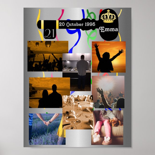 Fotokollage för 21:a födelsedagen Party Poster (Framsidan)