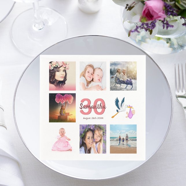 Fotokollage för 30års födelsedag party pappersservett (Skapare uppladdad)