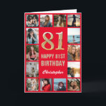 Fotokollage för 81:a Grattis på födelsedagen-flott Kort<br><div class="desc">81:a Grattis på födelsedagen Red and Guld Photo Collage Birthday Card. Om du vill göra ytterligare anpassningar klickar du på knappen "Anpassa" och användor verktyg som är utformat för att ändra mallen.</div>