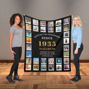 Fotokollage för 90:e födelsedagsfamilj 32 fotograf fleecefilt
