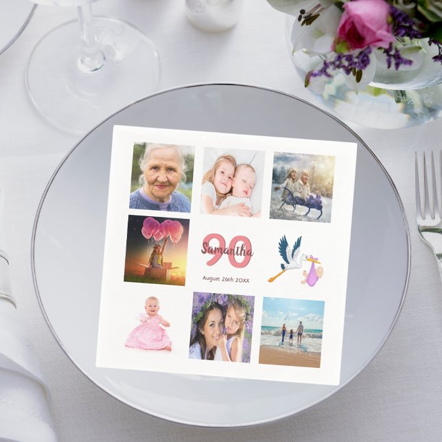 Fotokollage för 90:e födelsedagsfest pappersservett (Skapare uppladdad)