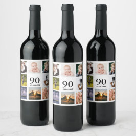 Fotokollage för 90:e födelsedagsfest vinflaska etikett