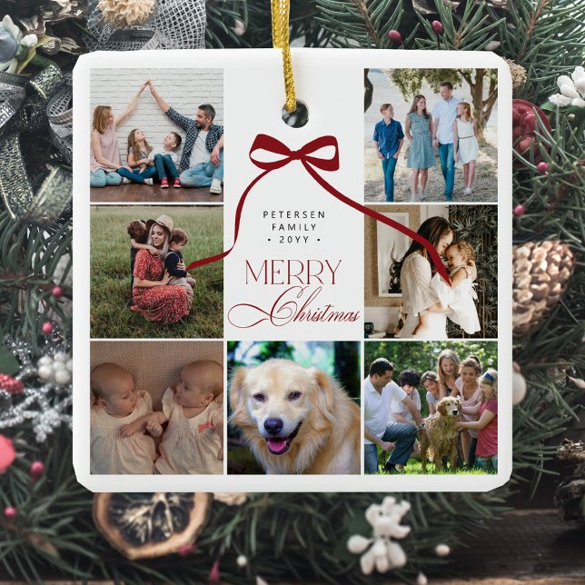 Fotokollage för anpassningsbar med röd god jul julgransprydnad keramik (Skapare uppladdad)