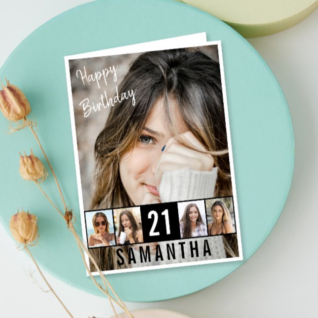 Fotokollage för Anpassningsbar på födelsedagen Kort (Celebrate big with a custom birthday card featuring 6 photos and your own heartfelt message!)