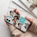 Fotokollage för Aqua Colorblock & Monogram<br><div class="desc">Chicens fotokollage har fem av dina favoritfoton i en rutnätslayout med kontrasterande turkos-fyrkanter. Anpassa med ditt första monogram i klassiska vita bokstäver.</div>