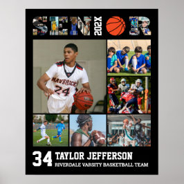 Fotokollage för basketbollspelarens ledande idrott poster