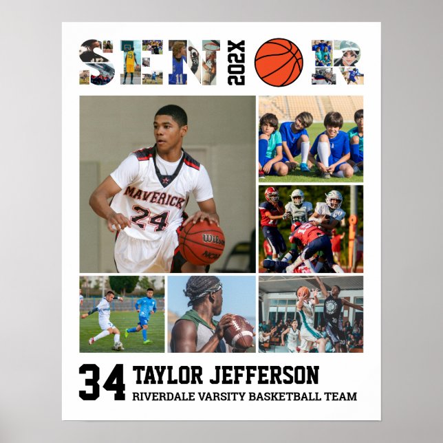 Fotokollage för basketbollspelarens ledande idrott poster (Framsidan)