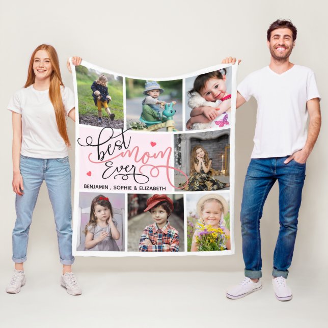 Fotokollage för bästa Mamma någonsin - typografi Fleecefilt (På plats)