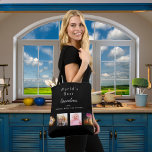Fotokollage för bästa mormor-anpassningsbar tygkasse<br><div class="desc">Gör en egen unik familjefollning. Använda fyra,  fyra av dina favoritfoton av din mormor,  hennes barn,  barnbarn,  familj,  vänner eller husdjur! Med texten: Världens bästa mormor. Anpassa och lägg till namnen. Modern,  feminin och glamorös med svart elegant,  bakgrund. Perfekt som födelsedagspresent,  julklapp eller Mors dag gåva.</div>