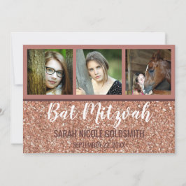 Fotokollage för bat mitzvah Ro Guld Faux Glitter Inbjudningar