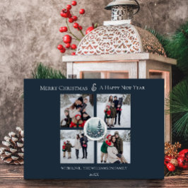 Fotokollage för Blommigt av blå vinter-skog Julkort