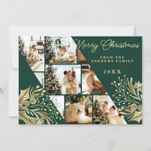 Fotokollage för Blommigt i guld Grönt God jul Julkort
