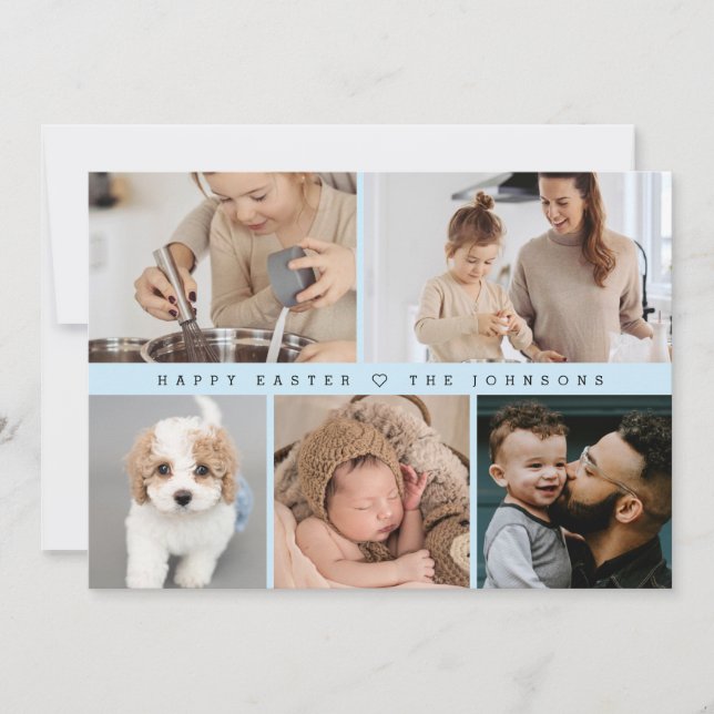Fotokollage för Blue Modern Glad påsk-familjen Julkort (Framsida)