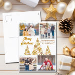 Fotokollage för chic Guld God jul Träd Helg Vykort<br><div class="desc">En chic guld-manuskort med julkort med ditt familjefollus runt ett vackert träd tillverkat av guldsnöflingor med God jul på framsidan i kursiv stil. Anpassa med dina 4 favoritbarnfoton på det här trendiget snöflingkort för helgdag.</div>