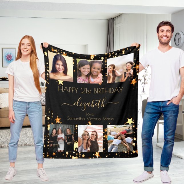Fotokollage för dagfoto, svarta guld bästa vänner fleecefilt (Skapare uppladdad)