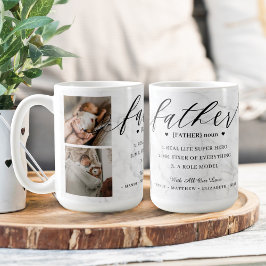 Fotokollage för definition av far i ordlistan kaffemugg