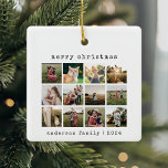 Fotokollage för enkel modern skrivmaskin-familj julgransprydnad keramik<br><div class="desc">Enkel,  modern fotokollage med ornament med minimalistiskt skrivteckensnitt. Lägg enkelt till foton och detaljer för en anpassningsbar julprydnad.</div>