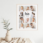 Fotokollage för enkel och Chic | Kärlek med hjärta Poster<br><div class="desc">Den här chicen poster svart och vitt med ett fotorutnät med elva av dina personliga foton och trendigets moderna skripttypografi som heter "Kärlek". Det finns också en elegant lite hjärta med faux ro guld. En enkel, minimalistisk men absolut snyggt gåva till mor, make/maka eller någon familjemedlem när du vill att...</div>