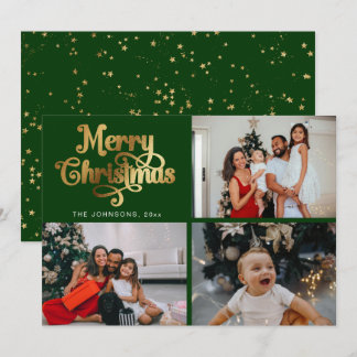 Fotokollage för familjen Faux Guld God jul Julkort