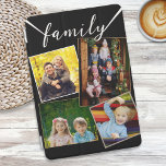 Fotokollage för familjen, galleri fyra fotografier iPad mini skydd<br><div class="desc">Ordna iPad med favoritfoton från din familj,  med det här anpassadets hölje. Med plats för fyra av dina utvalda fotografier har höljet "familj" överst på designen. Klicka på Anpassa om du vill överföra bilderna till mallen. En idealisk gåva till familjemedlemmar.</div>