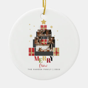 Fotokollage för familjen god jul Träd Julgransprydnad Keramik