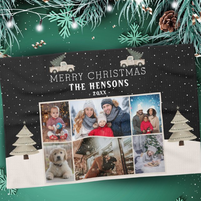 Fotokollage för familjen Julgran Lastbil 6 Kökshandduk (Skapare uppladdad)