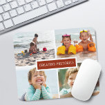 Fotokollage för familjens Skapande minnen Musmatta<br><div class="desc">Modern musknapp med 4 bilder på ett rutnät med "skapande minnen" i mitten som täcker den rostiga röda orangens bakgrund.</div>
