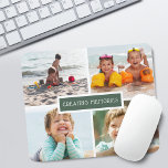 Fotokollage för familjens Skapande minnen Musmatta<br><div class="desc">Modern musknapp med 4 foton på ett rutnät med "skapande minnen" i mitten som täcker gräs gröntens bakgrund.</div>