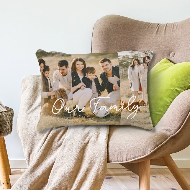 Fotokollage för familjetextöverlägg prydnadskudde (Skapare uppladdad)