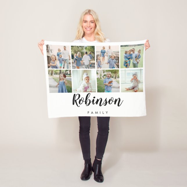 Fotokollage för Family Monogram 8| Vit Fleecefilt (På plats)