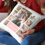 Fotokollage för Färg Elegant-skript i anpassningsb Kudde<br><div class="desc">Fotokollage med 9 foton ordnade i en rutnätslayout på framsidan och baksidan skapar det totalt 18 foton som du kan ersätta med egna foton som visar din familj namn i ett skript för elegant. Denna mångsidiga kuddedesign har också ett redigerbart färg. Du kan ändra bakgrunden i färg genom att klicka...</div>
