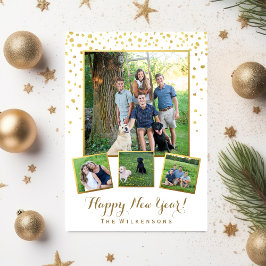 Fotokollage för Festive Gott nytt år Guld-konfetti Julkort