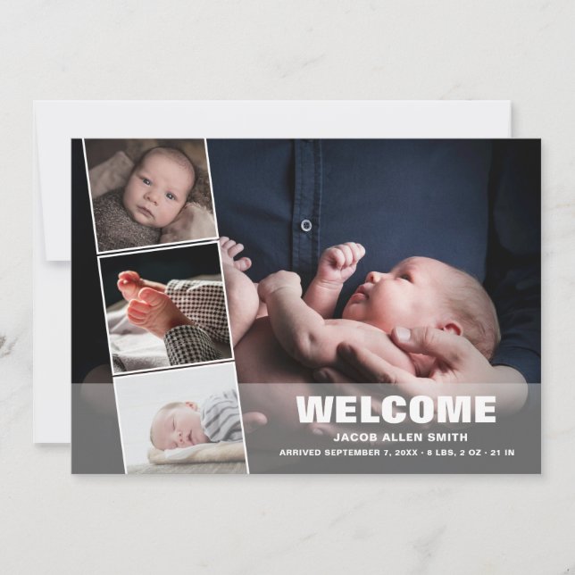 Fotokollage för födelsemeddelande|Fyra foton Meddelande (Framsida)